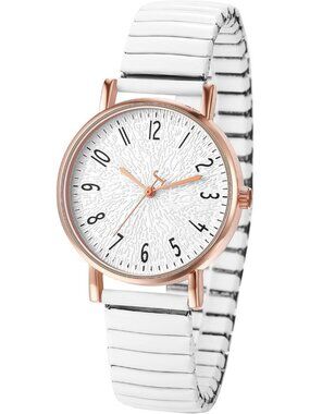 Women's White Analog Quartz Big Dial Elastic Stretch Band Casual Wrist Watch